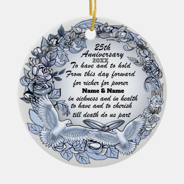 Silver Wedding Anniversary custom  Ceramic Ornament (Front)