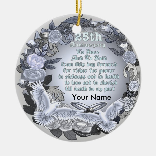 Silver Wedding Anniversary custom Ornament (Front)