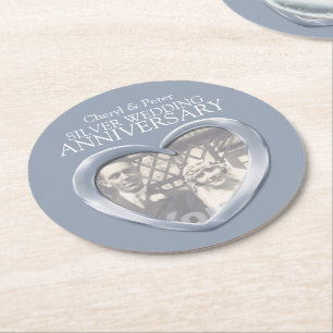Silver wedding anniversary heart photo coasters