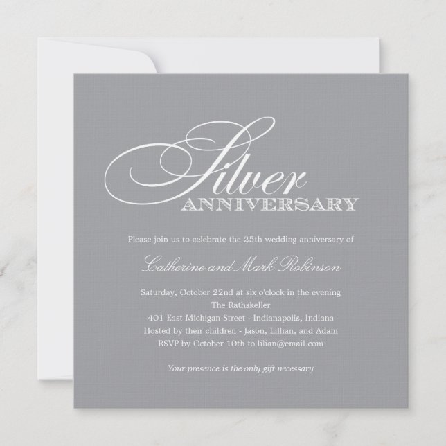 Silver Wedding Anniversary Invitation (Front)