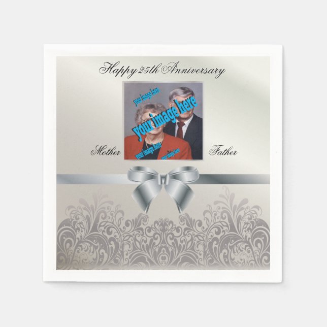 Silver Wedding Anniversary Lovely Retro Design Napkin (Front)