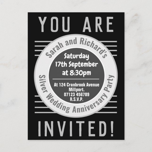 Silver Wedding Anniversary Party Invitation Postca Postcard (Front)
