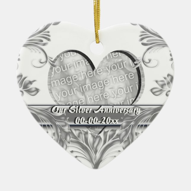 Silver wedding anniversary Photo customize Ceramic Ornament (Front)