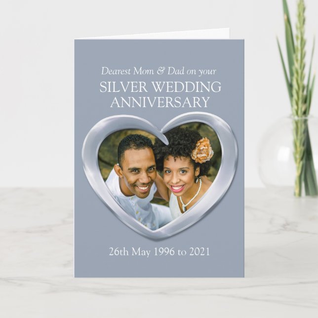 Silver wedding anniversary photo mom & dad card (Front)