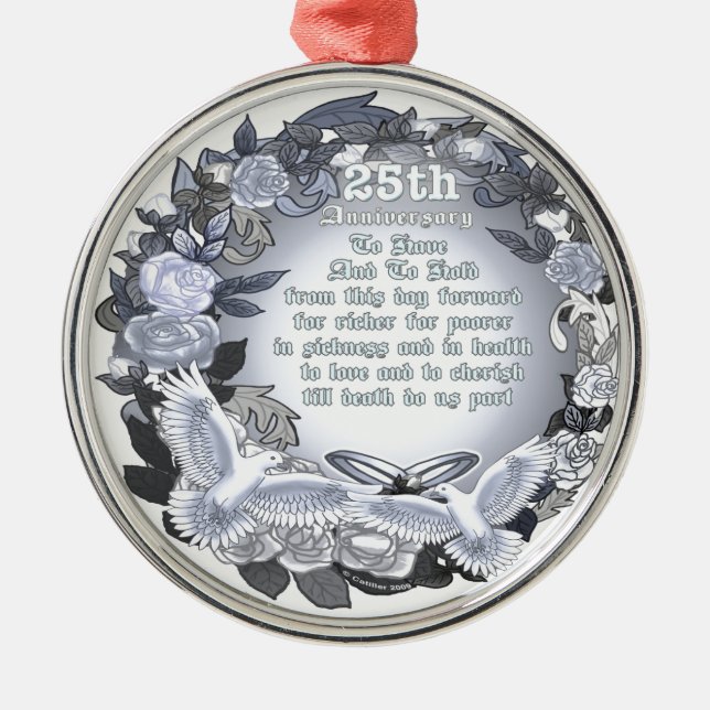 Silver Wedding Anniversary Premium Round Ornament (Front)