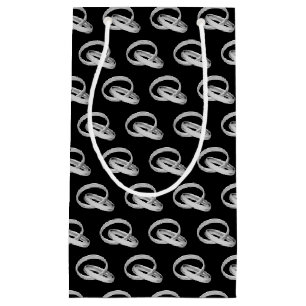 silver wedding bands connected small gift bag