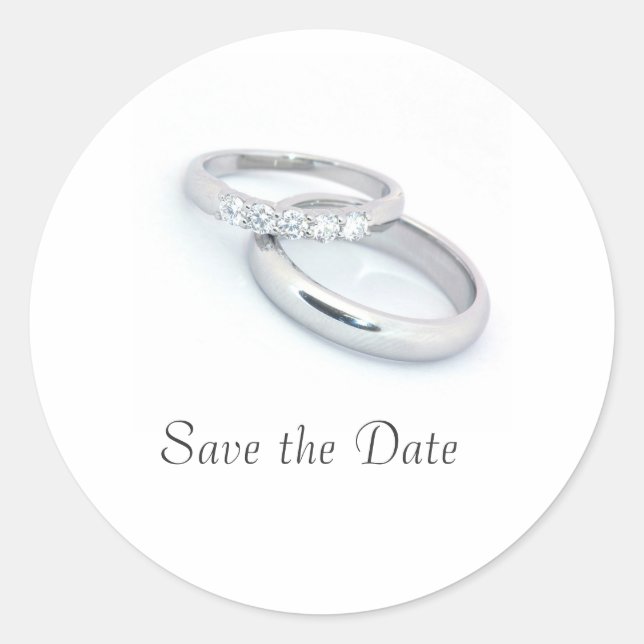 Silver Wedding Bands Save the Date Classic Round Sticker (Front)
