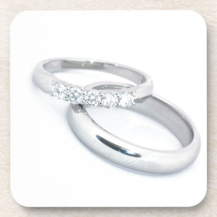 Silver Wedding Bands Save the Date Coaster