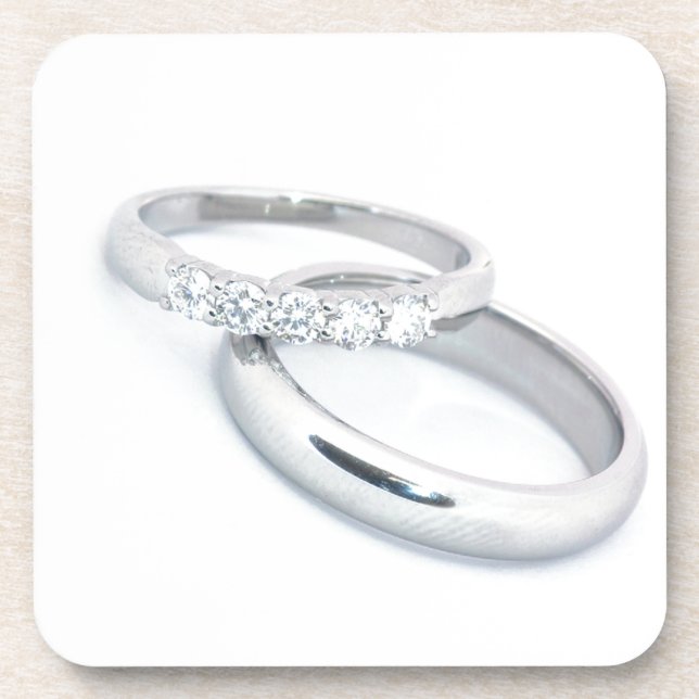 Silver Wedding Bands Save the Date Coaster (Front)