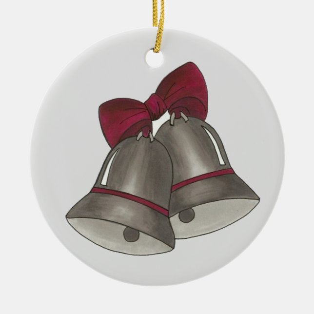 Silver Wedding Bells Anniversary Engagement Party Ceramic Ornament (Front)