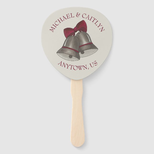 Silver Wedding Bells Marriage Ceremony Program Hand Fan (Front)