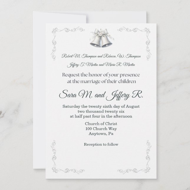 Silver Wedding Bells Wedding Invitation (Devant)