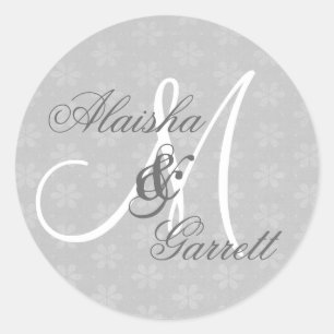 Silver Wedding Custom Monogram V20 Classic Round Sticker