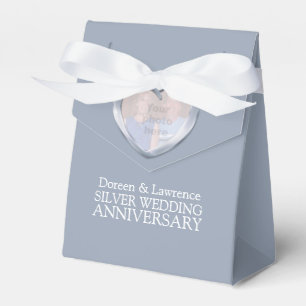 Silver wedding heart photo thank you favour box