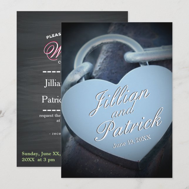Silver Wedding Lovers Padlock Fab Fun Invitation (Front/Back)