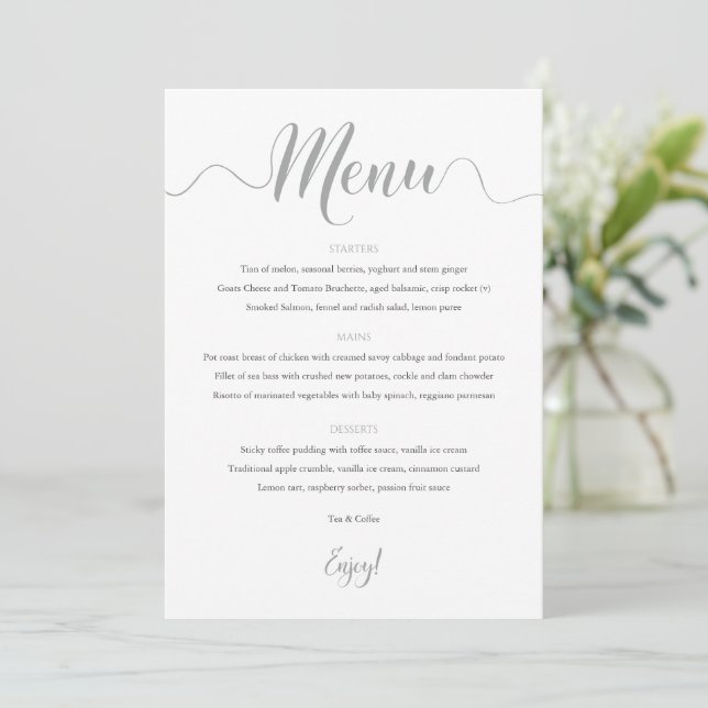 Silver Wedding Menu Card (Standing Front)