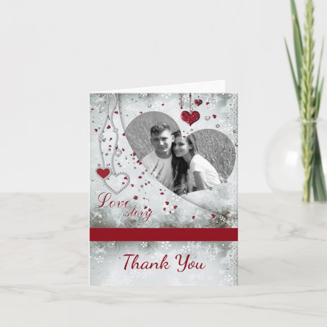 Silver Wedding Photo Thank You Card (Front)
