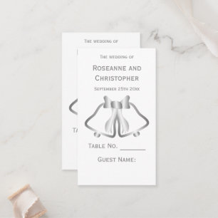 Silver Wedding Place Setting Card Bells Ribbon