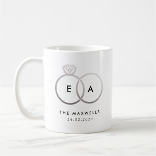 Silver Wedding Ring Monogram with Date Coffee Mug