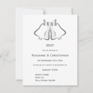 Silver Wedding RSVP Card Bells And Ribbon