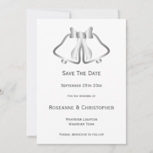 Silver Wedding Save The Date Card Bells And Ribbon