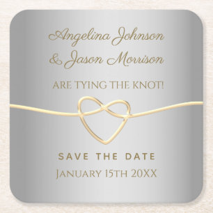 Silver Wedding Save The Date Square Paper Coaster
