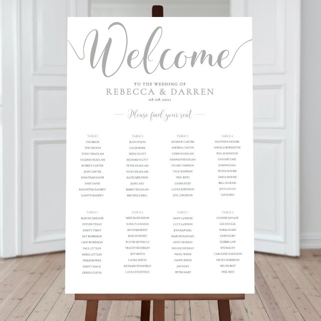 Silver Wedding Seating Chart with 8 Tables (Creator Uploaded)