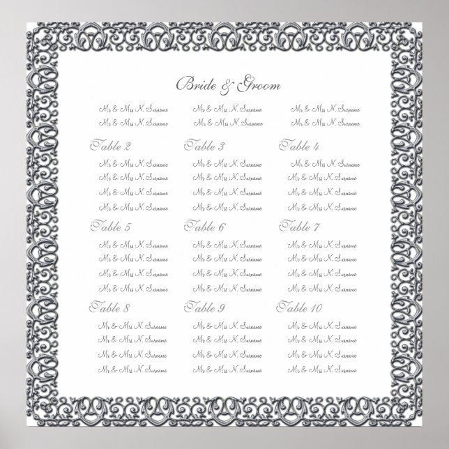 Silver wedding seating charts border (Front)