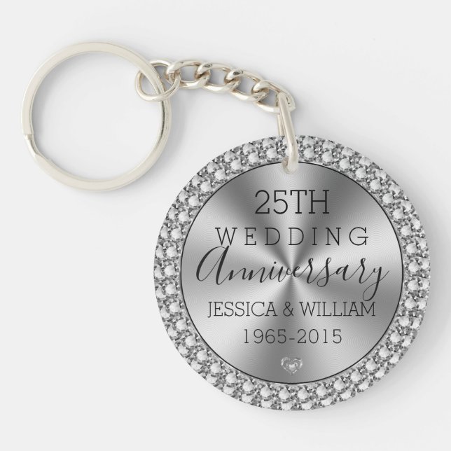 Silver wedding silver and sparkles keychain (Front)