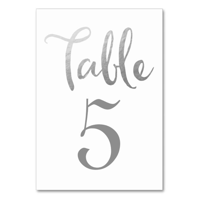 Silver Wedding Table Number Typography Cards (Front)