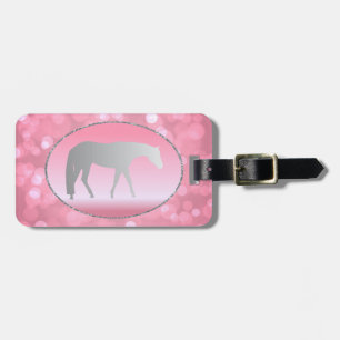 Silver Western Pleasure Horse on Pink Brokeh Luggage Tag