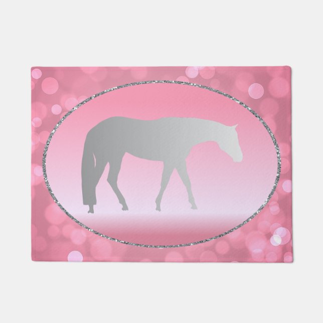 Silver Western Pleasure Horses on Pink Brokeh Doormat (Front)