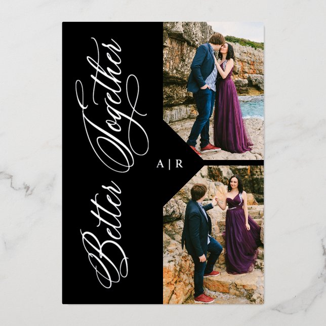 Silver Whimsical Luxury Modern 2 Photos Collage (Front)