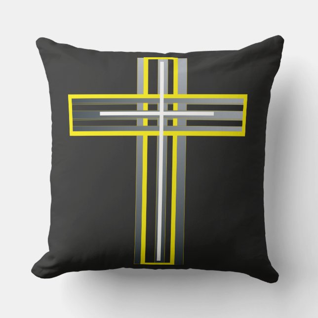 Silver, White, and Gold Layered Cross Throw Pillow (Front)