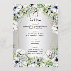 Silver White Anemone Gold Geometric Wedding Menu