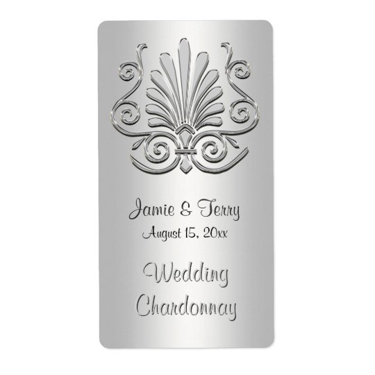 Silver White Art Deco Damask Party Wine Label 2 Shipping Label