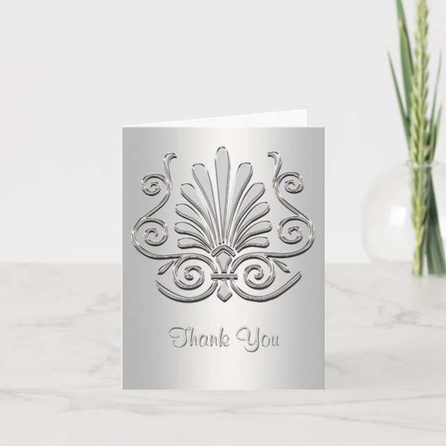 Silver White Art Deco Damask Thank You (Front)