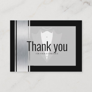 Silver, white & black stripes tuxedo bachelor plac place card