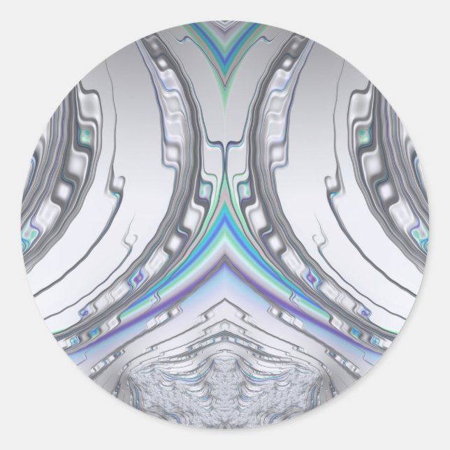 Silver White Blue Green ~ Classic Round Sticker (Front)