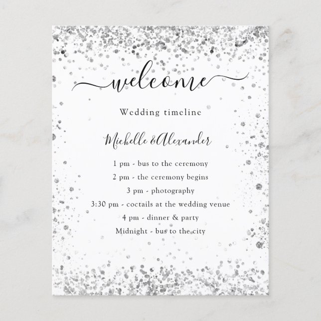 Silver white budget wedding program (Front)