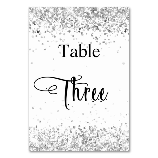 Silver white calligraphy table three 3 table number (Front)