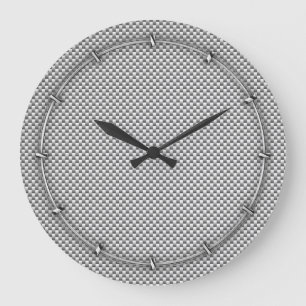Silver White Carbon Fibre Print Large Clock