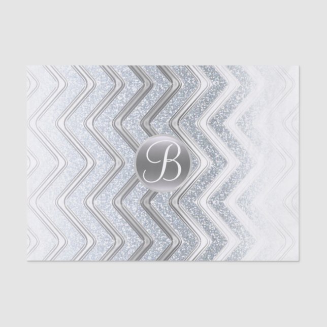 Silver White Chevron Shine Monogram Letter Initial Tissue Paper (Front)