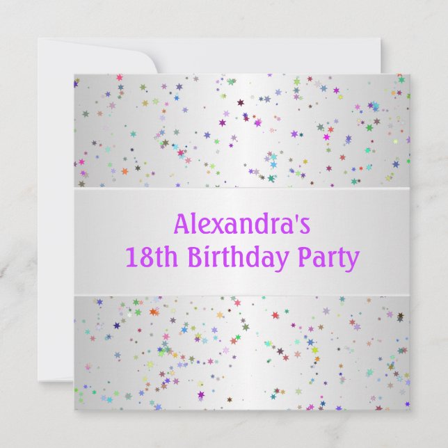 Silver White Colour Confetti 18th Birthday Party Invitation (Front)