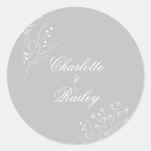 Silver White Corner Floral Boho Wedding Classic Round Sticker