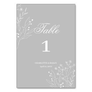 Silver White Corner Floral Boho Wedding Table Number