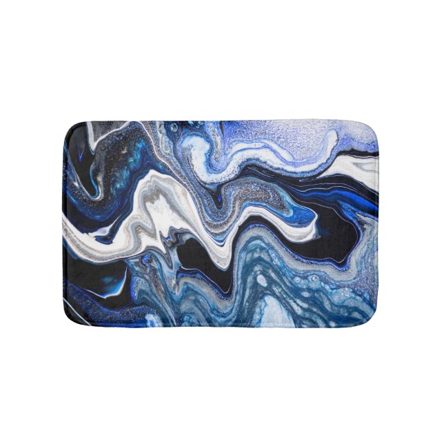 Silver white, deep sea marble texture. bath mat (Front)