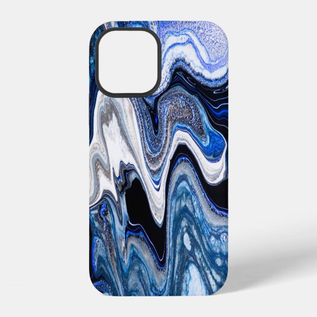 Silver white, deep sea marble texture. iPhone case (Back)