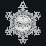 Silver & white diamonds 25th wedding Anniversary Snowflake Pewter Christmas Ornament<br><div class="desc">Elegant silver and white diamonds 25th wedding anniversary customizable template.</div>