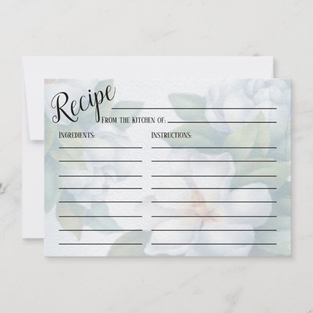 Silver White Dogwood Blossom Wedding Recipe Card (Front)